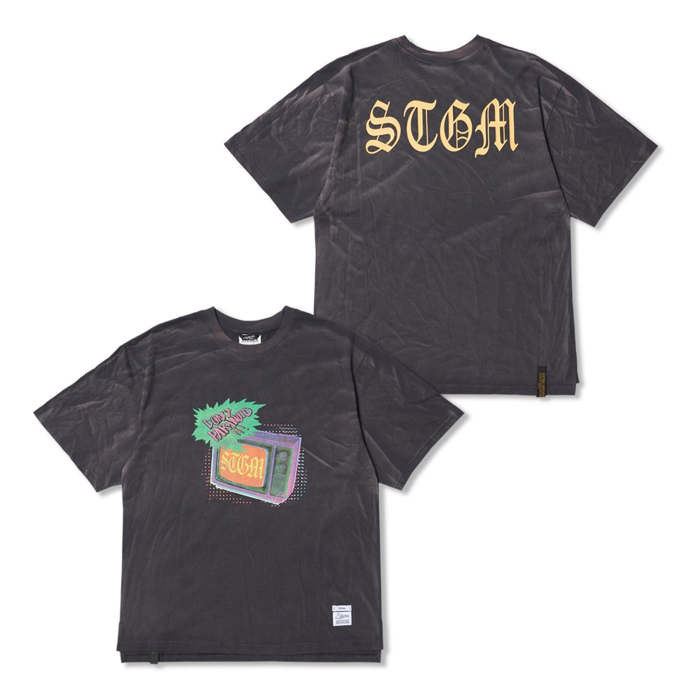 Paranoid TV Vintage-Like Washed Oversized Short Sleeves T-Shirts Charcoal