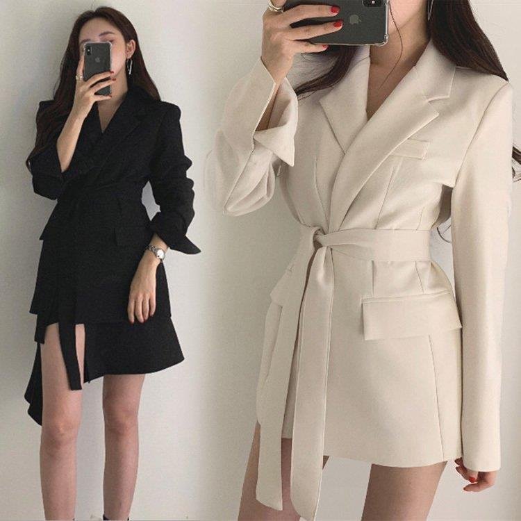 スーツジャケットレディース秋冬新作長袖ブレザー黒スーツ40代カジュアルテーラードジャケットカーキベルト付き着痩せ通勤オシャレ韓国風30代