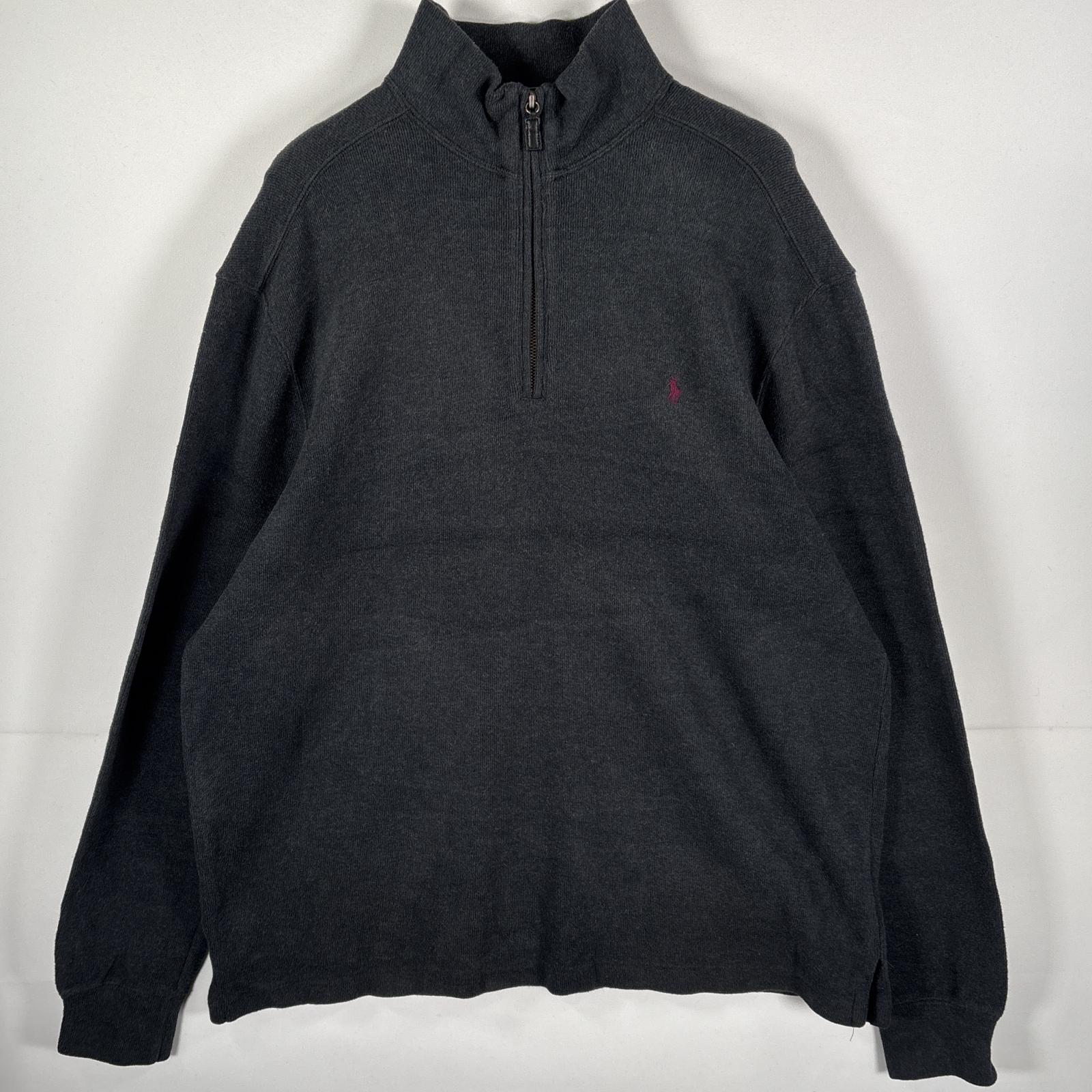 古着 90s/90年代 ポロバイラルフローレン Polo by Ralph Lauren コットンニット ハーフジップ ワンポイントロゴ L ダークグレー メンズ