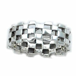 スリックタイヤリング 指輪 10号-30号 シルバー925 刻印入り 本物の銀 プレゼント 男性 女性 チェック 格子柄 鎖 チェーン 親指 人差し指 中指 薬指 小指 sr00000056-xx