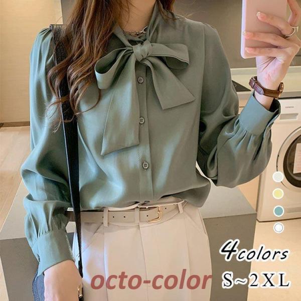 【新作入荷】気質 長袖シャツ ブラウス レディース 40代 シャツ リボン付き 春秋冬 長袖 レース 白 通勤 韓国風 トップス シフォン カジュアル きれいめ 50代 30代 オシャレ 大人