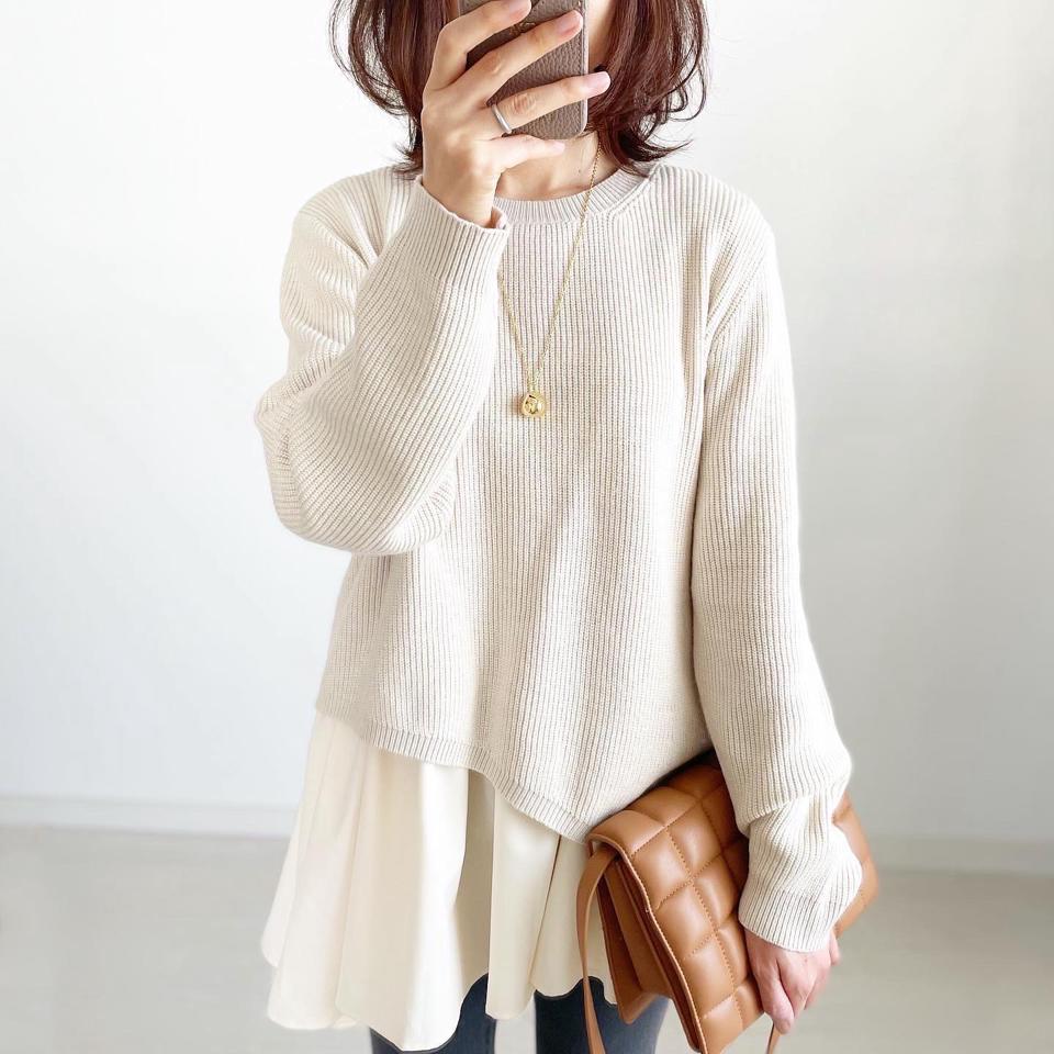 【再入荷予定】目を奪われる切り替えレイヤードセーター