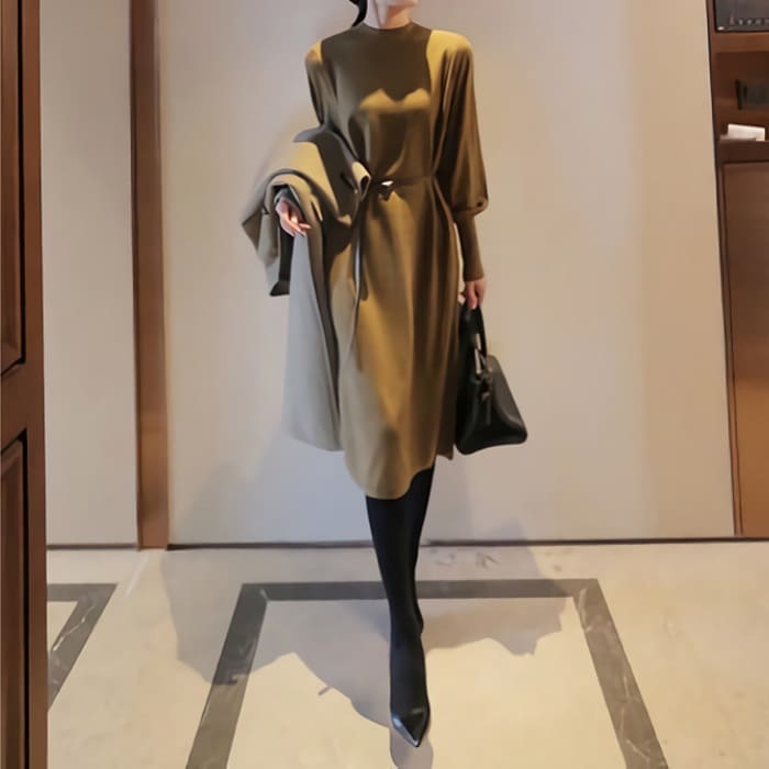 コストパフォーマンスワンピース レディース 30代 40代 50代 秋 冬 きれいめ ウエスタンスタイル ハイウエスト ミドル丈 ワンピース 長袖 結婚式ドレス 通勤 着痩せ オシャレ 上品 1293