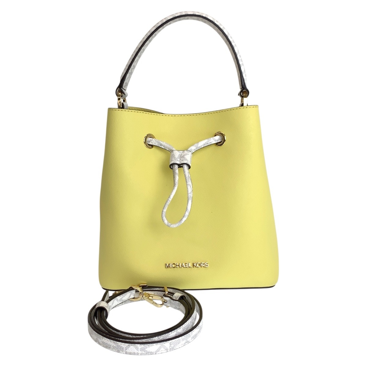 超美品 イエロー ホワイト ゴールド金具 レザー ハンドバッグ ショルダーバッグ 2way レディース 502749 9,120円