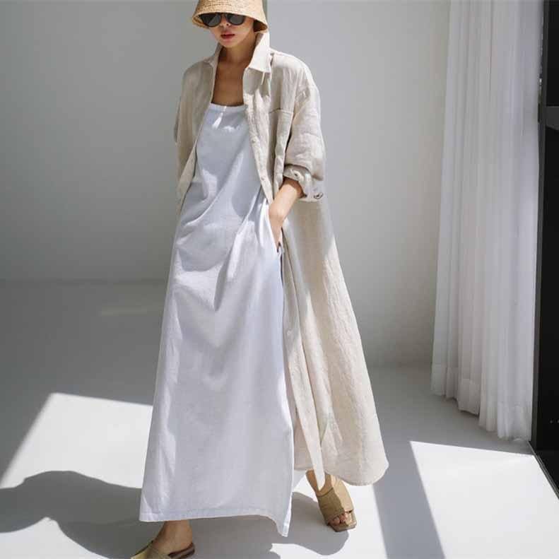 シャツワンピース ロング丈 長袖 ロングワンピース カットソー vネック ボタン 無地 シンプル カジュアル 通学 通勤 体型カバー 20代 30代 40代