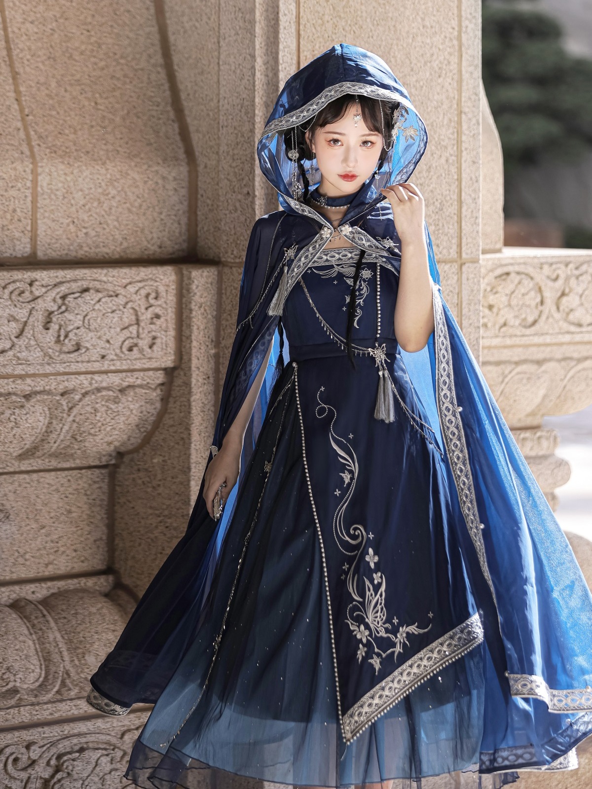 lolita地雷パーカーロリータ ワンピース ゴスロリドレス星空夢中改良漢服漢要素サスペンダースカートマントスーツ魔女衣装