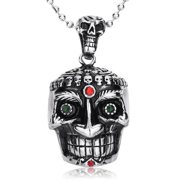 ネックレス ステンレス メンズ ペンダントスカル ガイコツ ドクロ 骸骨 ユニーク お面 仮面 顔 キュービックジルコニア CZ ストーン プレゼント チョーカー