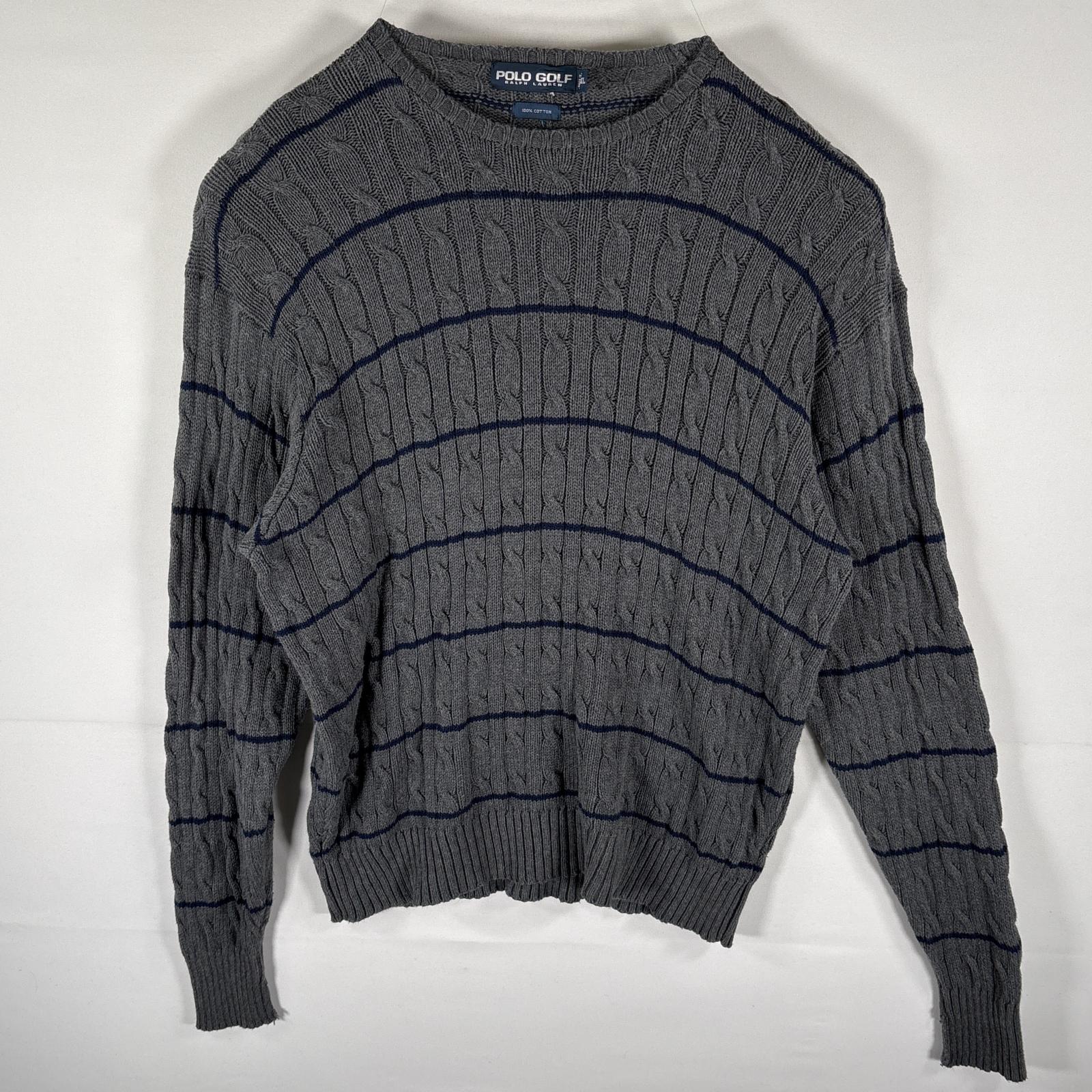 古着 ポロゴルフラルフローレン POLO GOLF RALPH LAUREN セーター コットンニット クルーネック ボーダー柄 XXL ダークグレー メンズ