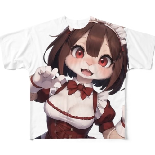 【文字入れ可能受注生産】ウサギの女の子　メイド　ケモナー　いっしょにあそぼ フルグラフィックTシャツ