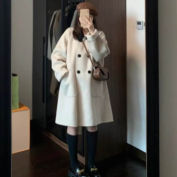 【売れ筋】レディース ジャケット コート アウター 上着 ウール 羽織 前開き ウールコート ミディアムレングス 長袖 襟付き ワイド ふっくら ポケット ボタン かわいい 大人可愛い きれいめ シン