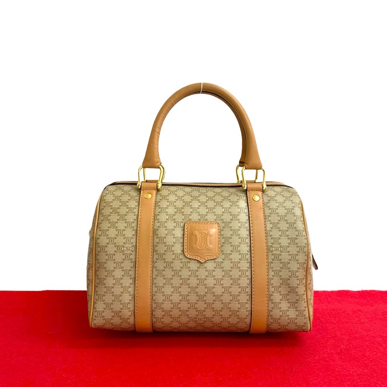 ヴィンテージ マカダム ブラゾン 柄トリオンフ ロゴハンドバッグ レザー PVC ベージュ 58400