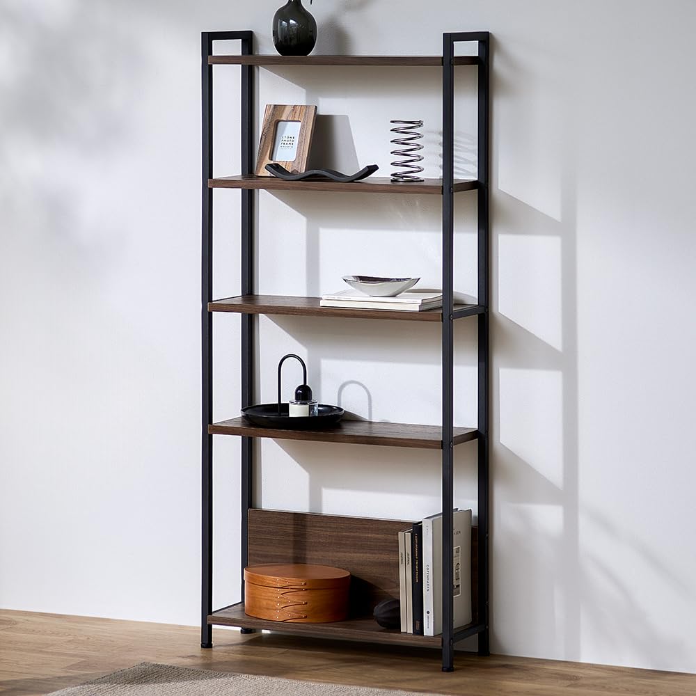 アイリスオーヤマ 本棚 オープンラック 幅53×奥行18.3×高さ119.5cm オープンシェルフ 木製 タンス 収納 ウッドスリムラック WSR-523 ウォールナット/ブラック 【HIROBIRO