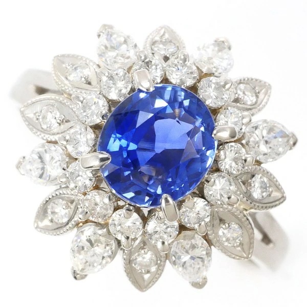 PT900 プラチナ リング 16号 サファイア 1.94 ダイヤ 1.11 カード鑑別書 中古