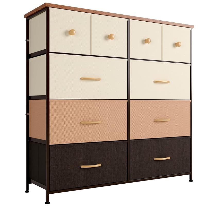 Nicehill チェスト タンス 収納チェスト オーガナイザー 収納ケース 衣類キッズベイビー用ワイドチェスト 衣類収納 木製天板 組立簡単 4段10杯（幅100.0 x 奥行き30 x 高