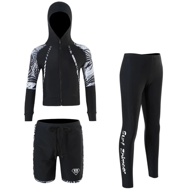 納期1~3週間程：男の子と若者のためのスリーピースラッシュガード長袖ジッパーパーカーシャツとパンツアスレチックサーフィン水着水着子供用水着