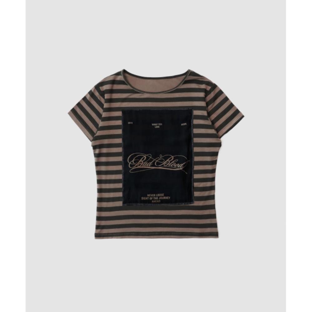 BADBLOOD Dark Classic Stripe T-Shirt Tobacco Brown w-tee 8,126円