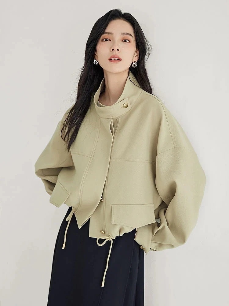 ジャケット 冬アウター 気質 スタンドカラー レディース 通勤 ショート丈 アウター ドローストリング 感 ゆったり
