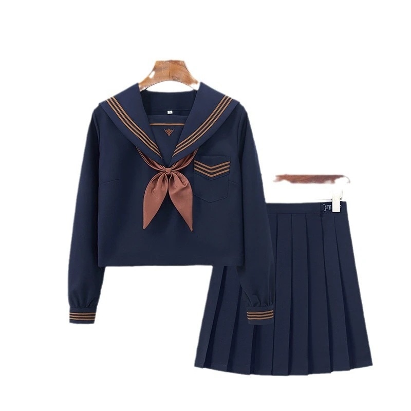 ロリータドレス 春夏 ネイビー 日系 制服三点セット プリーツ スカート セット