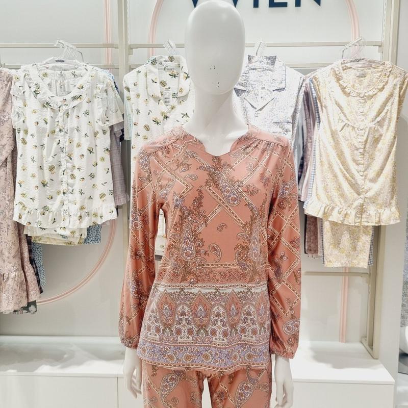 AK水原店 フラワーペイズリーボーダープリントイージーウェアトップス EZ1942