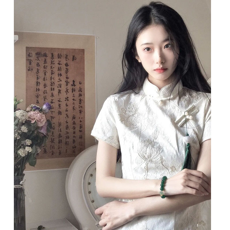 お买い得 新式国風復古白ワンピース女性夏古法改良チャイナ軽やかな少女の優しい初恋