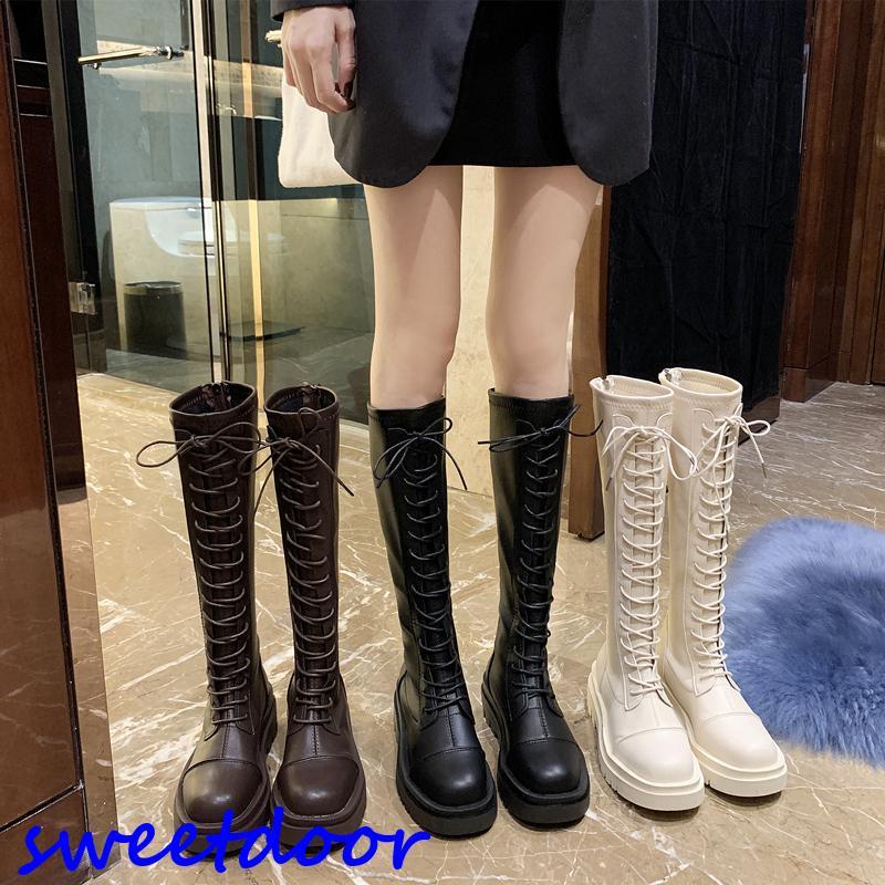 ロングブーツ レディース ジョッキーブーツ 編み上げ クラシック 厚底 カジュアル おしゃれ 美脚 歩きやすい 秋冬