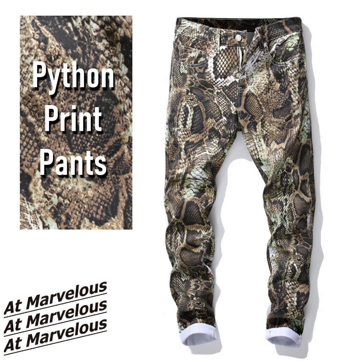 パイソン柄 プリントロングパンツ メンズ パンツ ズボン ボトムス ロック パンク ストリート チノ 7,039円
