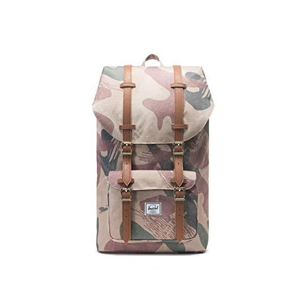 Herschel Little America Laptop Backpack， Brushstroke Camo/Tan Synthetic Leather， Mid-Volume 17.0L 並行