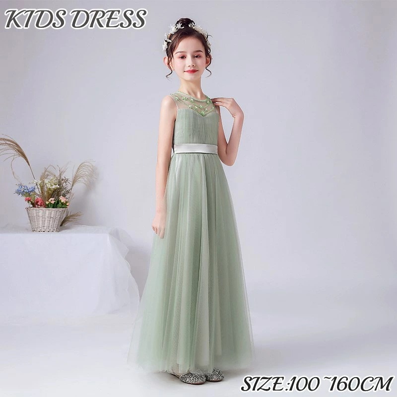 子供ドレス ロング丈 ジュニア 子供ドレス キッズ ドレス チュールドレス 袖なし ピアノ発表会 ワンピース 女の子 フォーマル 結婚式 演奏会 ワンピース キッズ 子供服 ドレス パーティドレス 子