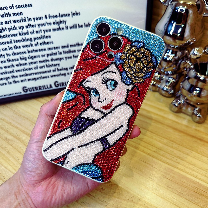 ハンドメイド iPhoneケース アリエル・ディズニープリンセス キラキラのラインストーン iPhone16/15/14/13/12/11ケース Plus Pro Max デコ電ケース