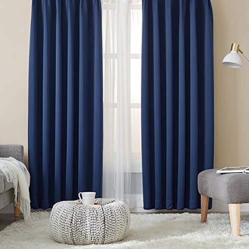 Hansleep カーテン 1級遮光 4枚組 ネイビー 幅100cm丈200cm UVカット 断熱 防寒 防音 省エネ 厚手 無地 おしゃれ カーテンセット 洗える 寝室 リビング用 (ドレープカーテ