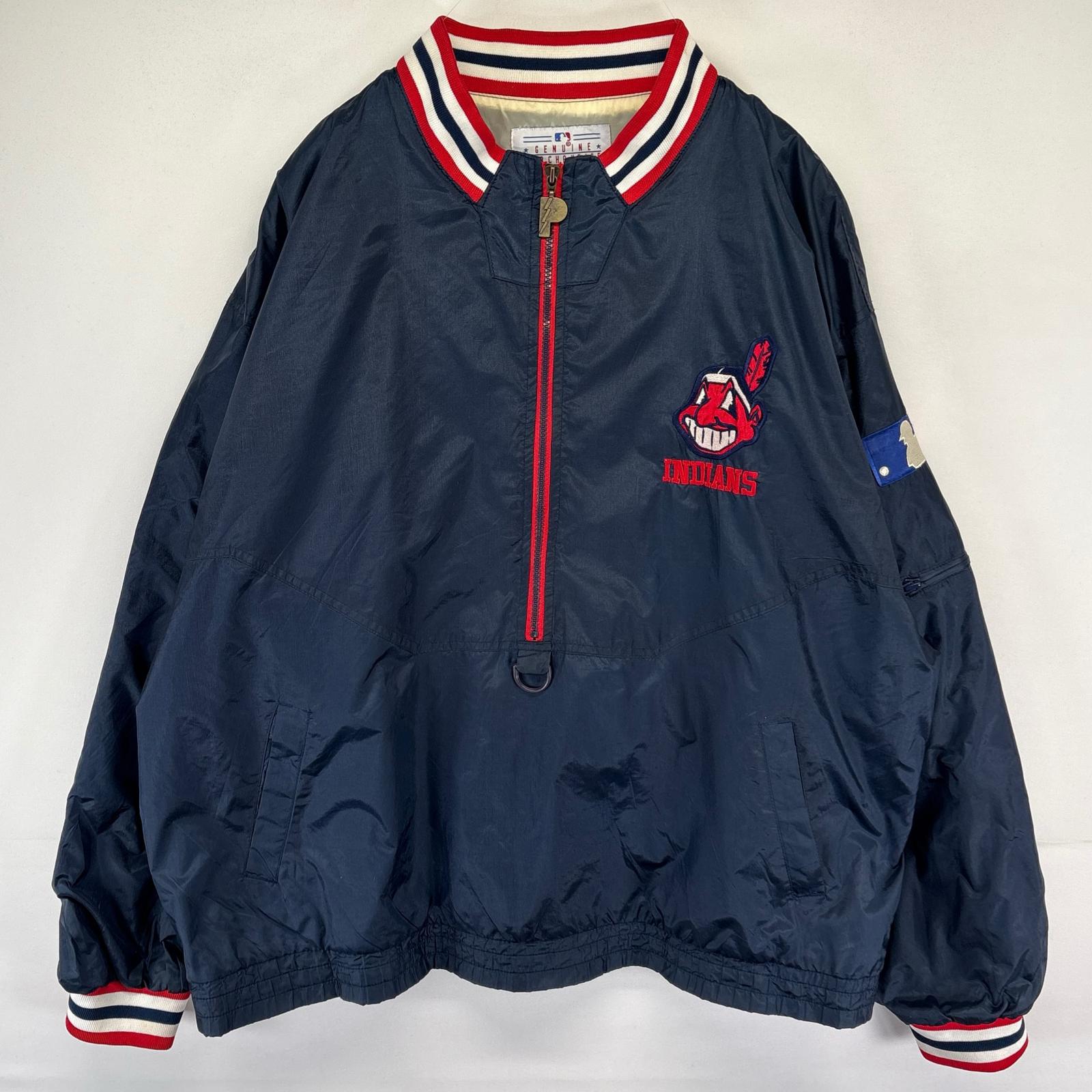 古着 90s/90年代 プロプレイヤー PRO PLAYER ジャケット プルオーバー ハーフジップ ワッペン 2XL ネイビー系 メンズ