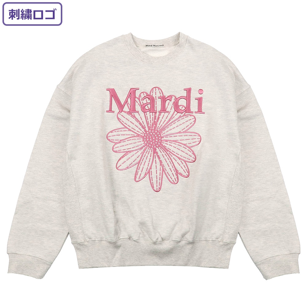 SWEATSHIRT FLOWERMARDI NEEDLEWORK OATMEAL PINK 長袖 レディース 韓国 ファッション アパレル 刺繍 ロゴ
