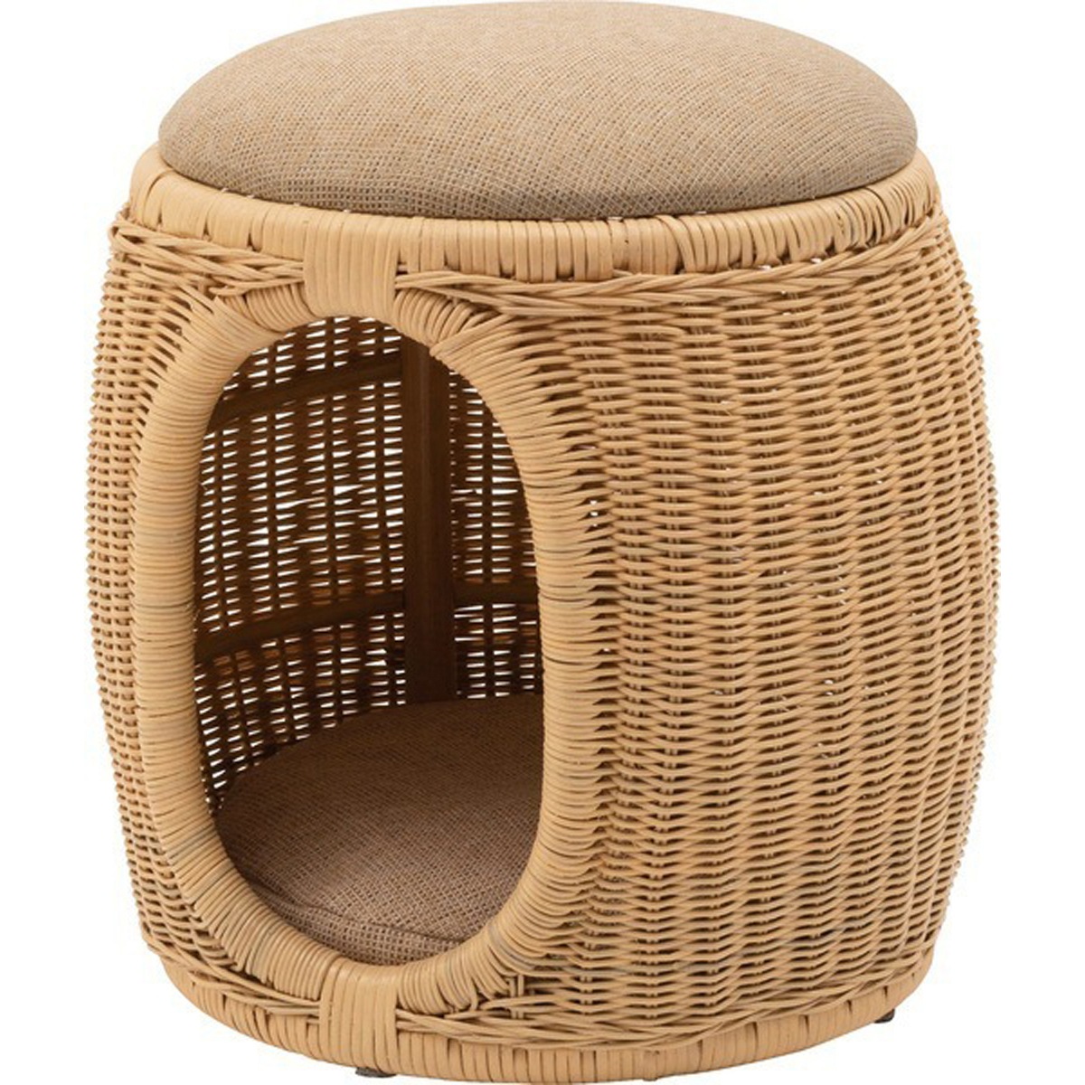 ペットスツール 天然木 ミンディ ラタン ラッカー塗装 ポリプロピレン ポリエステル