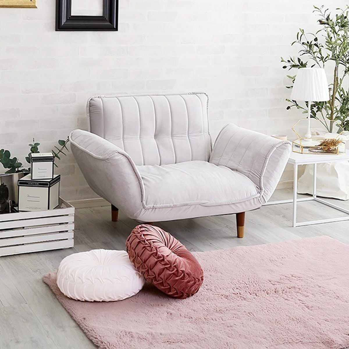 大人かわいいインテリア ベロアカウチソファ 1人掛け【Chammy -チャミー-】