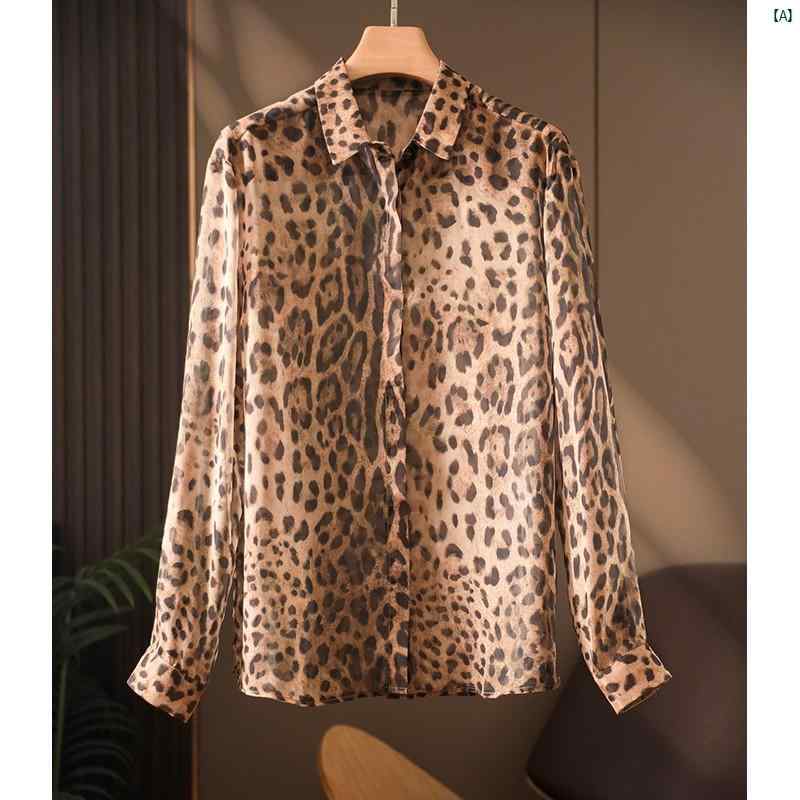 レディース ファッション オシャレ カジュアル かわいい 綺麗 本当 着 すく 着痩せ ヒョウ柄 薄手 たり ポロ カラー 長袖 シフォンシャツ トップス