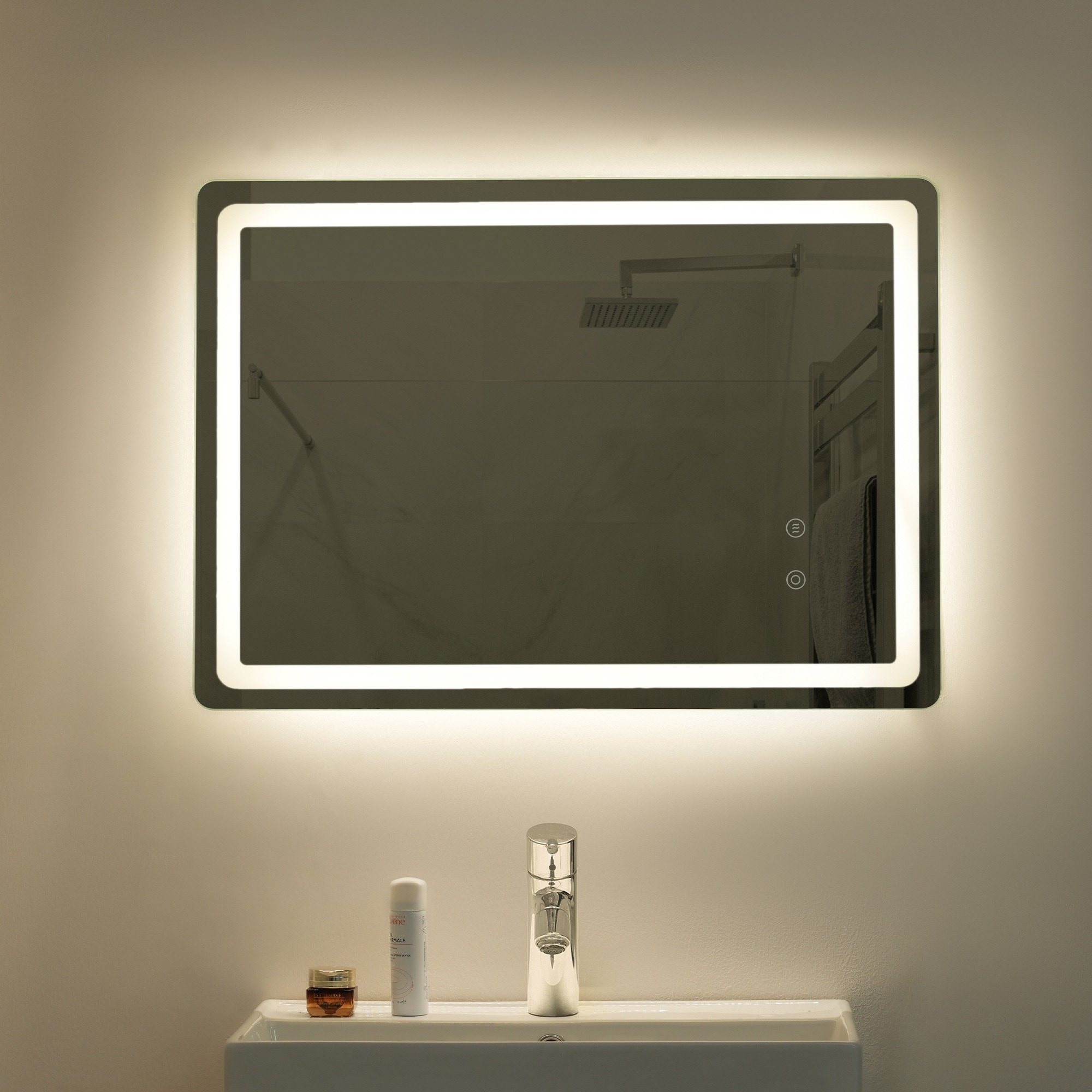 【国内即発送】LED浴室ミラー 角型 50*70CM 横掛け縦掛け可能 ウォールミラー 洗面ミラー 化粧鏡 壁掛け鏡 照明付き ドレッサー 洗面所 洗面台 省エネ 明るさ調整 曇り防止機能 照明付き