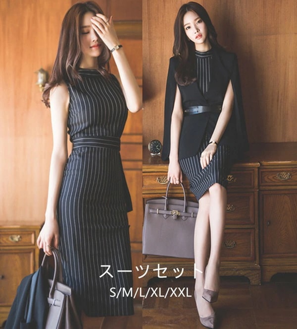 卒業式スーツ レディース フォーマル スーツワンピース　セットアップ　ストライプ柄 入学式 卒業式　母　セレモニースーツ リクルートスーツ 長袖ジャケット おしゃれ ワンピース 事務服 オフィス