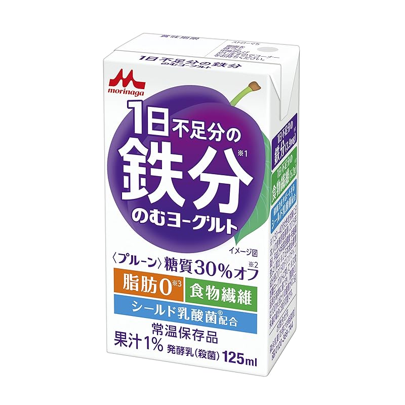 森永 1日不足分の鉄分 のむヨーグルト プルーン 125ml 【常温保存品 鉄分 食物繊維 乳酸菌配合】24本