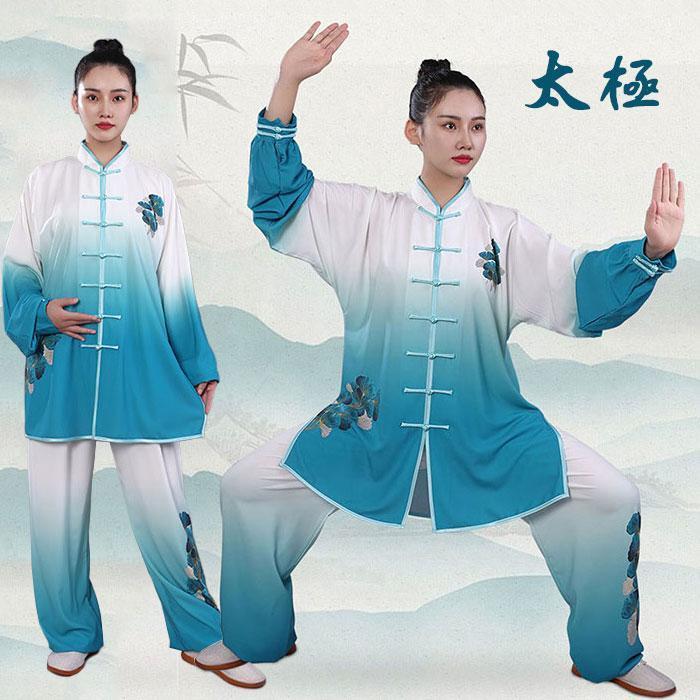 太極拳専用服 男女兼用 太極拳 ウェア 新作 上下セット 太極拳服 グラデーション 春 秋 夏 中華風 太極拳衣装 メンズ レディース カンフー 気功 衣装 朝練 演武