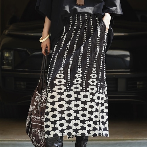 ヴィンテージフラワープリントロングプリーツスカート