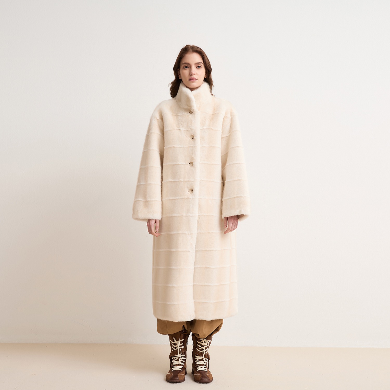 2025 ロングイミテーションミンクファー環境に優しい毛皮コート女性秋冬スタンドカラーファーワンピーストレンディコート