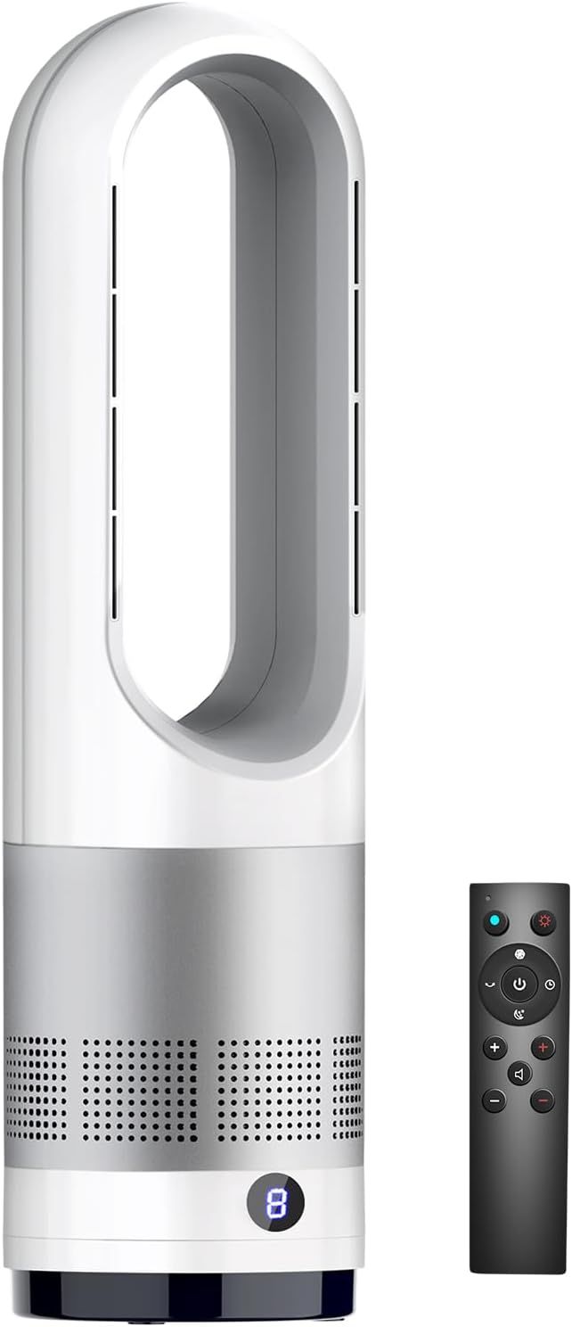 扇風機 タワーファン 冷暖兼用【3段階温風/8段階送風】羽なし扇風機 DCモーター 省エネ リモコン付き 左右首振り 1-9ｈタイマー設定可 過熱保護 転倒自動オフ ファンヒーター 2秒速暖 お手入れ 15,960円