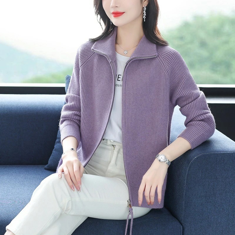レディース ファスナーアウタートップス洋風 ニットカーディガン ベーシックニット