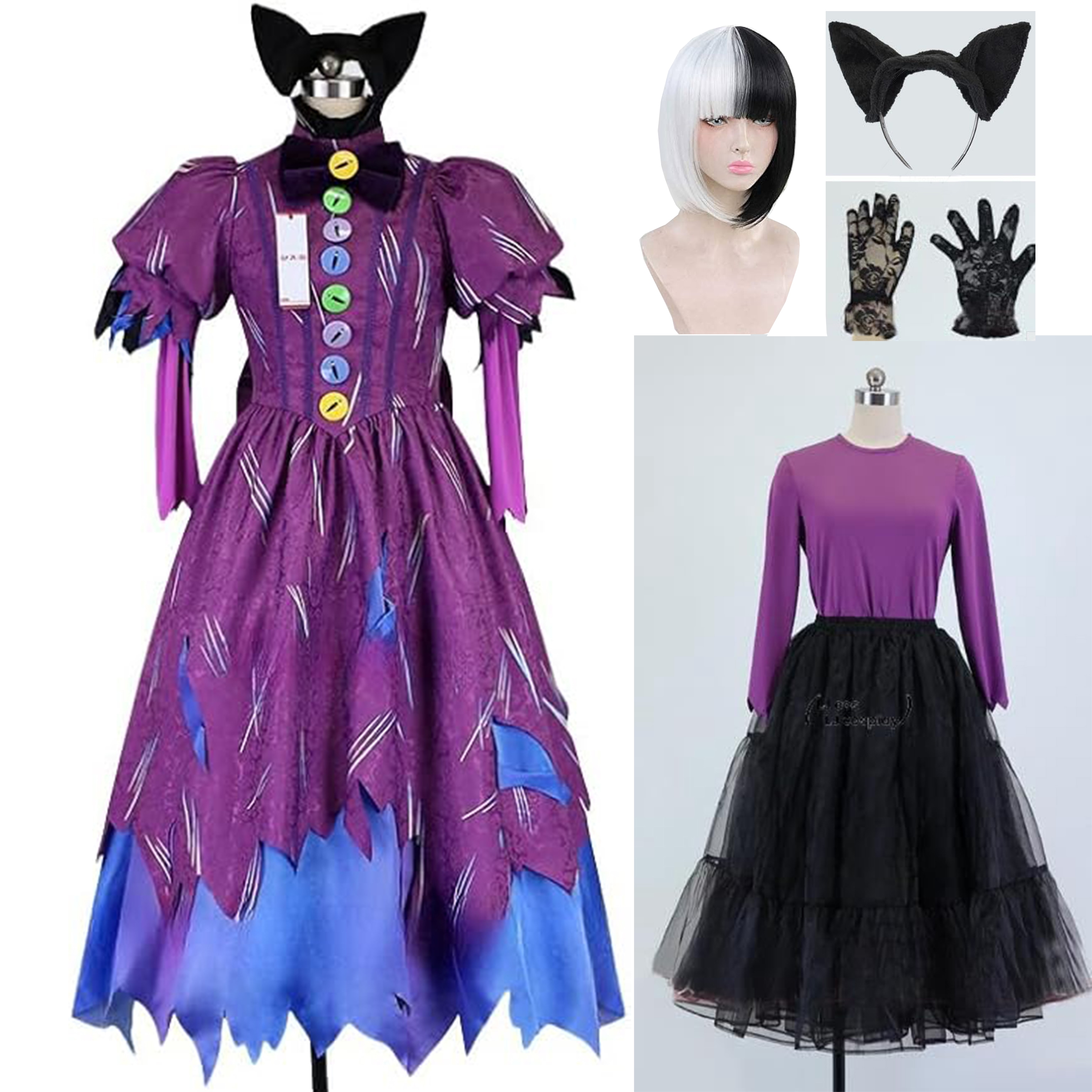 一部在庫あり コスプレ 衣装 ディズニー TDLスプーキーBoo!パレード2018 女性ダンサー 猫 スプーキーBoo! 遊園地 大人 撮影 ハロウィン 衣装＋手袋＋カチューシャ ウィッグ 追加可能