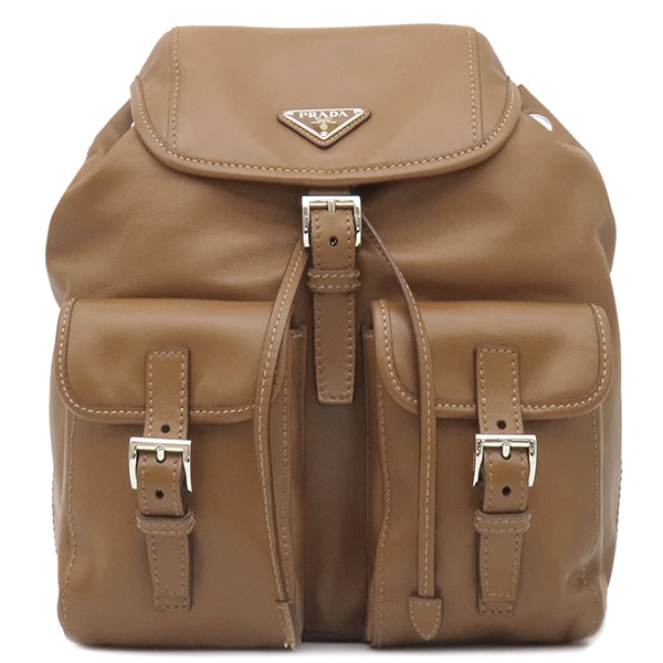 プラダ PRADA ショルダーバッグ トライアングルロゴ ワンショルダー レザー ブラウン シルバー金具 茶 肩掛け 1BC005【中古】