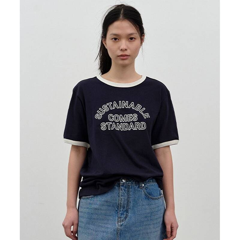 Nau コットン・リンガー半袖Tシャツ ネイビー 496247