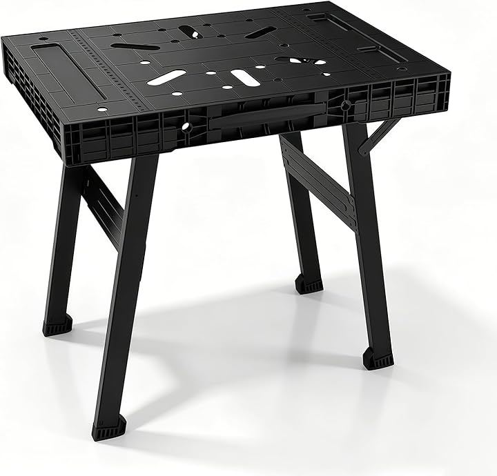 ワークステーション 作業台 折りたたみ式 ポータブル ワークテーブル 工作台 多機能 ソーホース 耐荷重約450kg ブラック (ブラック, 61x85x78.7cm)