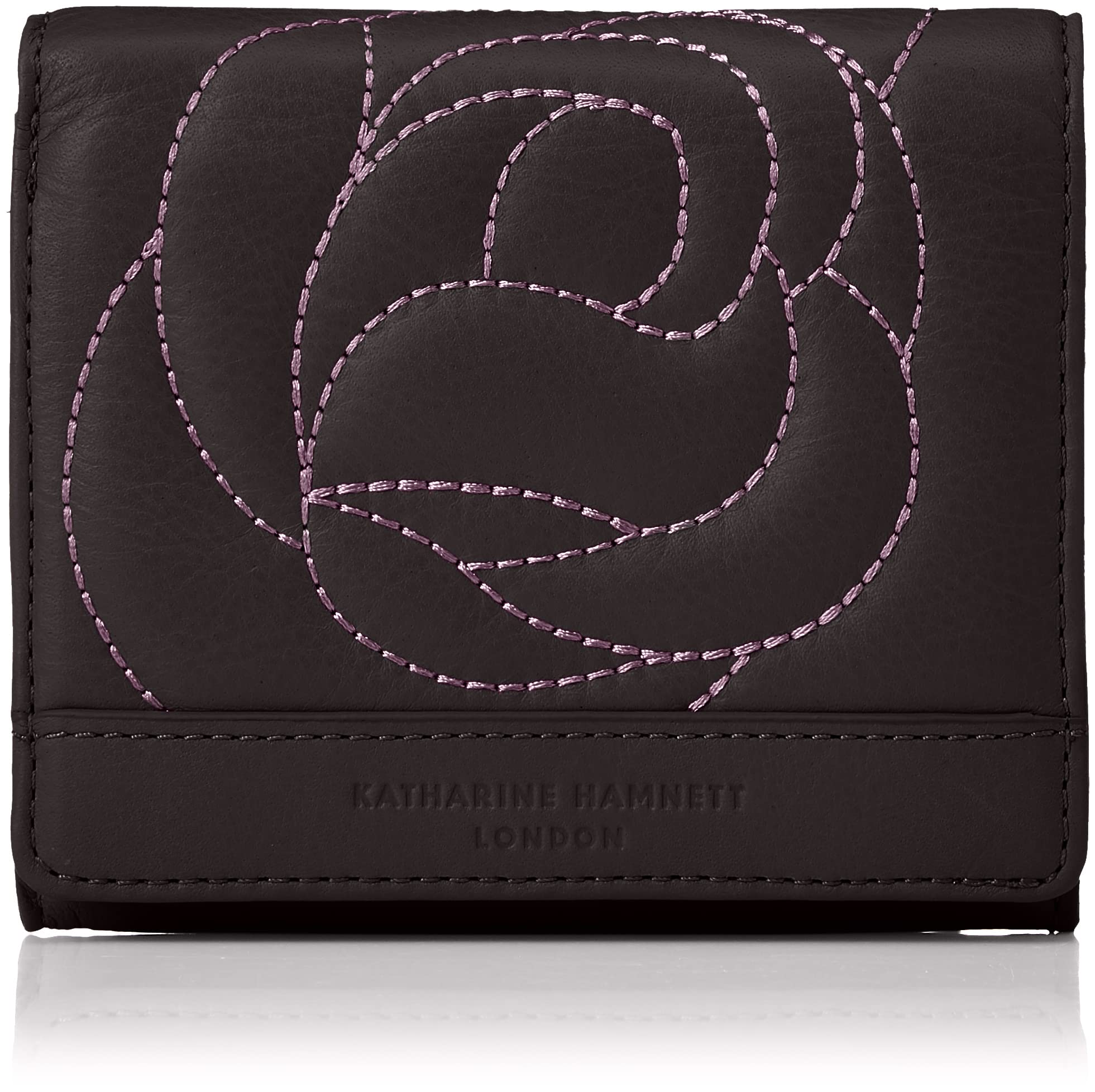 [キャサリンハムネット ロンドン] 二つ折り ボックス 小銭入れ ローズステッチ KHP631 レディース ブラック