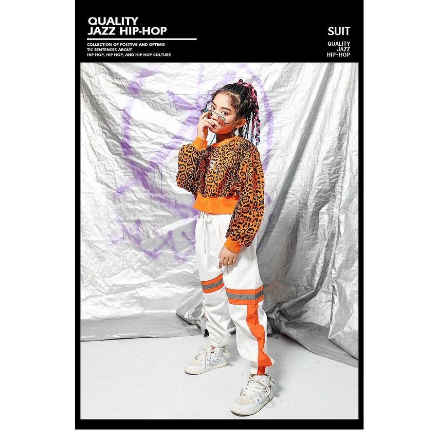 ヒョウ柄衣装 ダンス 衣装 ヒップホップ ダンス 衣装 キッズ 長袖ｔシャツ ダンスパンツ HIPHOP 子供服 ヒップホップ 女の子