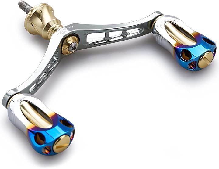 92mm リール ハンドル 22mm ノブ 搭載 シマノ ダイワ 通用 スピニングリール用 Aurora Series ゴールド&ガンメタル(ゴールド(ノブ)&ガンメタル(ハンドル))